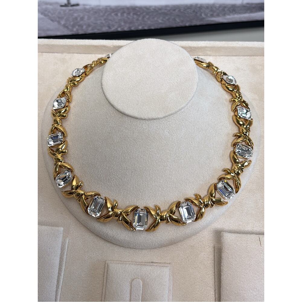 Nina Ricci Gold Crystal Link Necklace - Women's Luxe Statement